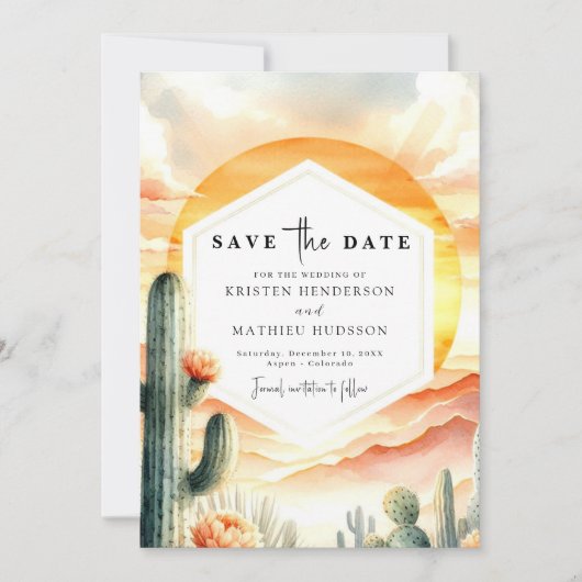 Moderne klassieke cactus bruiloft save the date (Voorkant)