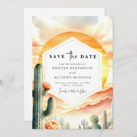 Moderne klassieke cactus bruiloft save the date (Voorkant / Achterkant)