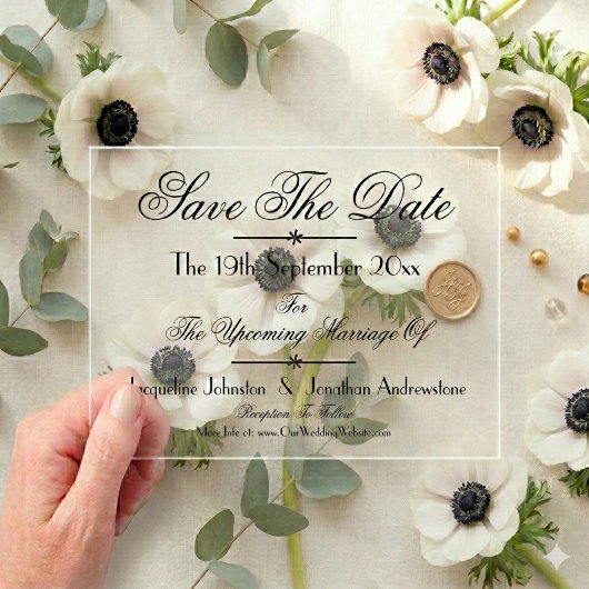 Moderne Klassieke Chic Trouwkaart 'Save The Date' Acryl Uitnodigingen