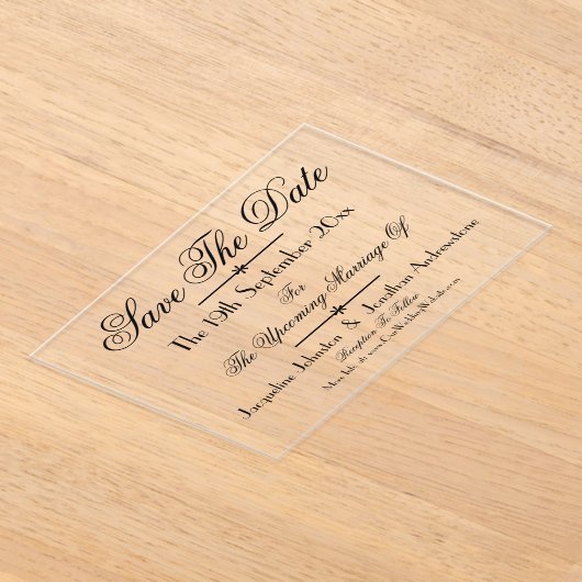 Moderne klassieke chique bruiloft Bewaar de datum Acryl Uitnodigingen (Laagn)