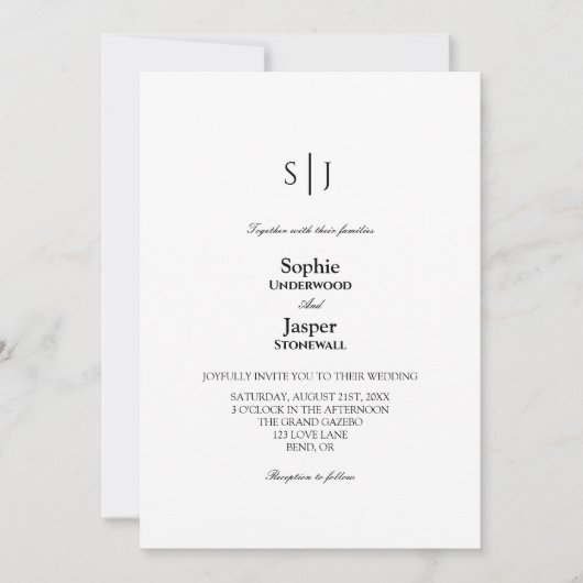 Moderne klassieke eenvoudige monogram foto-bruilof kaart (Voorkant)