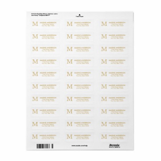 Moderne Klassieke Elegant Faux Gold Monogram Etiket (Full Sheet)