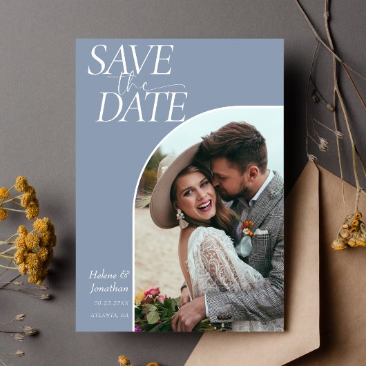 Moderne Klassieke Elegante Dusty Blue Wedding Save The Date