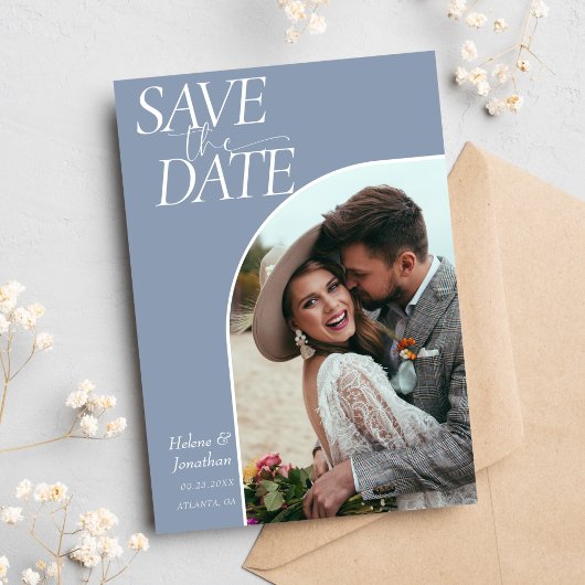 Moderne Klassieke Elegante Dusty Blue Wedding Save The Date