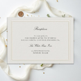 Moderne Klassieke Elegante Ecru Bruiloftsreceptie Informatiekaartje