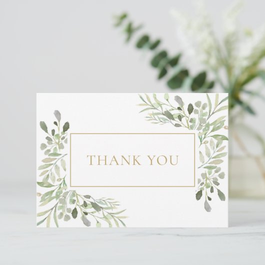 Moderne Klassieke Elegante Groenelementen Goud Bedankkaart (Staand voorkant)