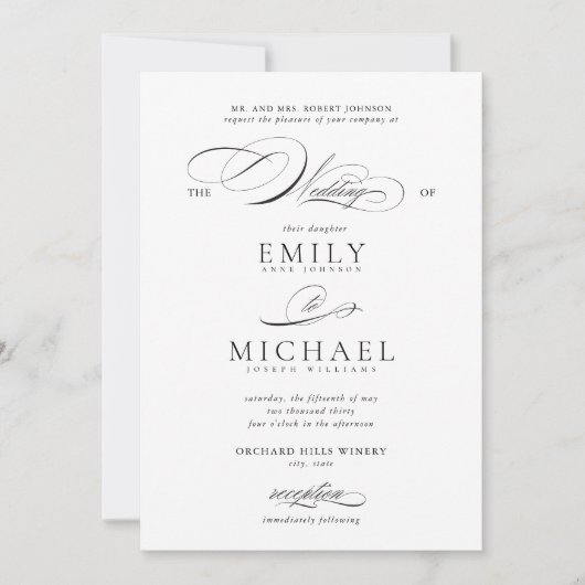 Moderne klassieke elegante script bruiloft kaart (Voorkant)