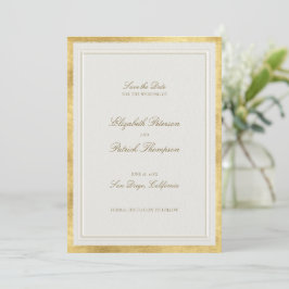 Moderne Klassieke Formele Nep Gouden Ecru Bruiloft Save The Date