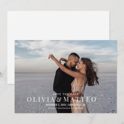 Moderne klassieke foto bruiloft save the date (Voorkant / Achterkant)