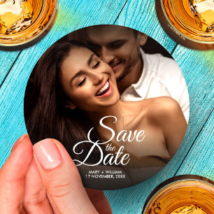 Moderne klassieke foto Elegante bruiloft Save The  Ronde Kartonnen Onderzetter