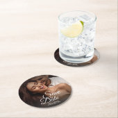 Moderne klassieke foto Elegante bruiloft Save The  Ronde Kartonnen Onderzetter (Insitu)