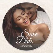 Moderne klassieke foto Elegante bruiloft Save The  Ronde Kartonnen Onderzetter (Voorkant)