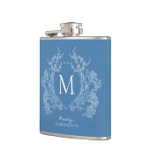 Moderne klassieke Franse blauwe bloemkuip monogram Heupfles (Links)