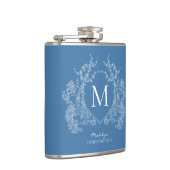 Moderne klassieke Franse blauwe bloemkuip monogram Heupfles (Rechts)