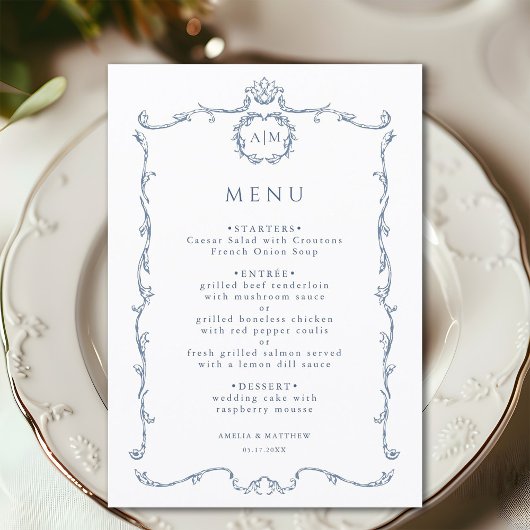 Moderne Klassieke Franse Frame Trouw Stof Blauw Menu