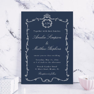 Moderne Klassieke Franse Kader Trouw Navy Blauwe Kaart