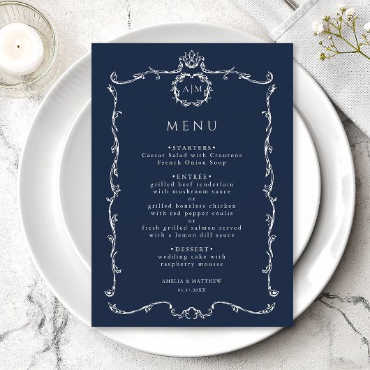 Moderne Klassieke Franse Kader Trouw Navyblauw Menu