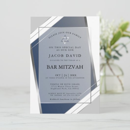 Moderne klassieke geometrische blauwe SIlver bar M Kaart (Staand voorkant)