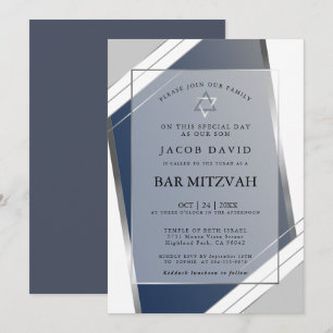 Moderne Klassieke Geometrische Blauwe Zilveren Bar Kaart