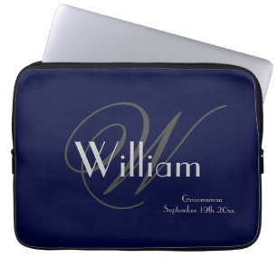 Moderne Klassieke Gepersonaliseerde Naam + Monogra Laptop Sleeve