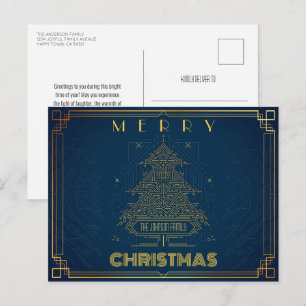 Moderne klassieke gouden blauwe geometrische kerst feestdagenkaart