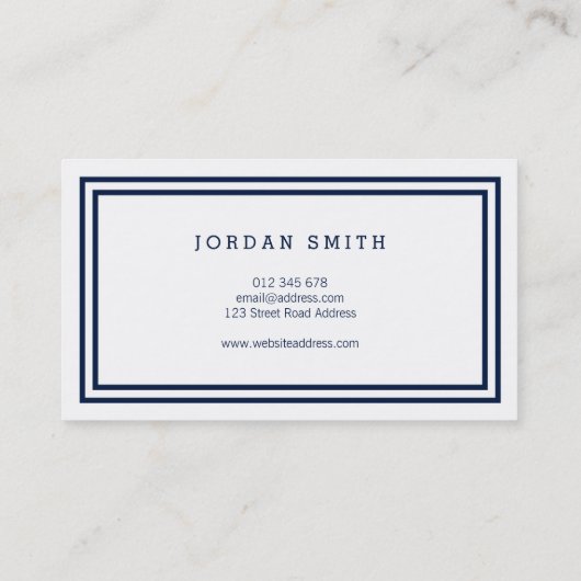 Moderne Klassieke grenzen Navy Blue en White Visitekaartje (Achterkant)