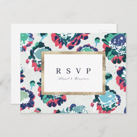 Moderne klassieke groene abstracte bloemenbruiloft uitnodiging briefkaart (Voorkant / Achterkant)