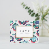 Moderne klassieke groene abstracte bloemenbruiloft uitnodiging briefkaart (Staand voorkant)