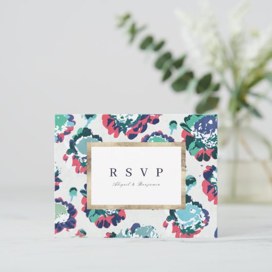 Moderne klassieke groene abstracte bloemenbruiloft uitnodiging briefkaart (Staand voorkant)