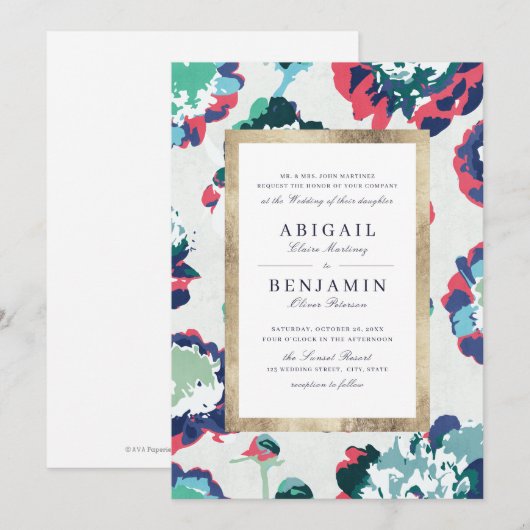 Moderne, klassieke groene abstracte bruinktbruilof kaart (Voorkant / Achterkant)