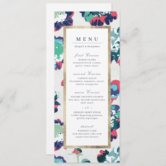 Moderne, klassieke groene abstracte bruinktbruilof menu (Voorkant / Achterkant)