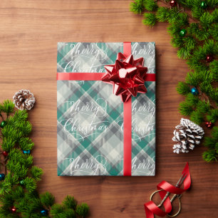Moderne Klassieke Groene Geruite Vrolijk Kerst Vak Cadeaupapier
