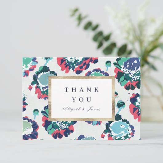 Moderne, klassieke groene goudbloem abstracte bloe bedankkaart (Staand voorkant)