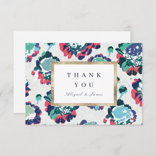 Moderne, klassieke groene goudbloem abstracte bloe bedankkaart (Voorkant / Achterkant)