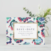 Moderne klassieke groene gouden abstracte bloem save the date (Staand voorkant)