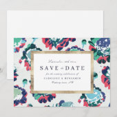Moderne klassieke groene gouden abstracte bloem save the date (Voorkant / Achterkant)