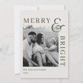 Moderne klassieke groene typografie tweezijdige fo feestdagenkaart (Voorkant)