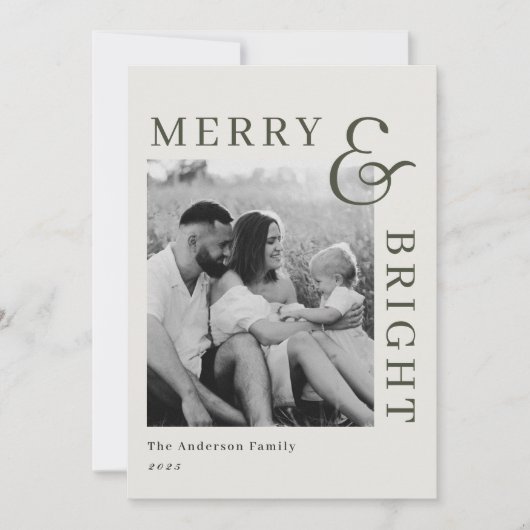 Moderne klassieke groene typografie tweezijdige fo feestdagenkaart (Voorkant)