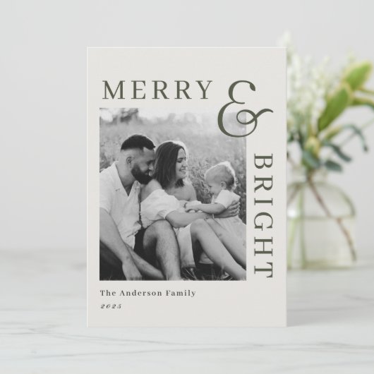 Moderne klassieke groene typografie tweezijdige fo feestdagenkaart (Staand voorkant)