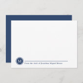 Moderne klassieke Indigo Monogram Line Circle Notitiekaartje (Voorkant / Achterkant)