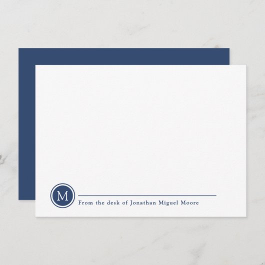 Moderne klassieke Indigo Monogram Line Circle Notitiekaartje (Voorkant / Achterkant)