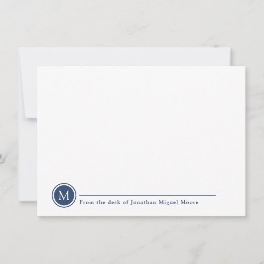 Moderne klassieke Indigo Monogram Line Circle Notitiekaartje (Voorkant)