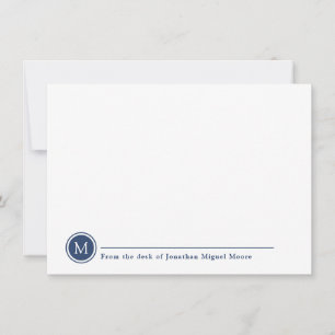 Moderne klassieke Indigo Monogram Line Circle Notitiekaartje