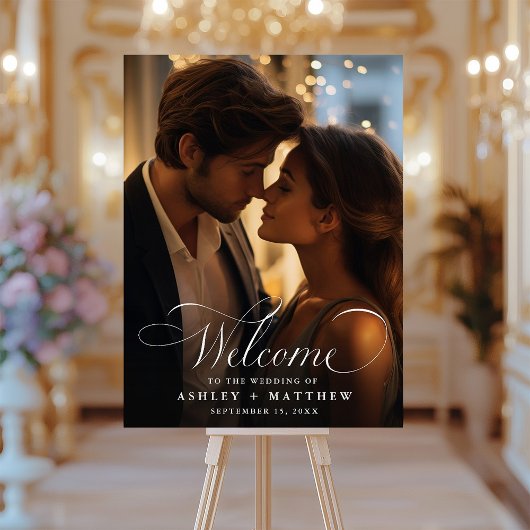 Moderne klassieke kalligrafie bruiloft welkomstfot poster