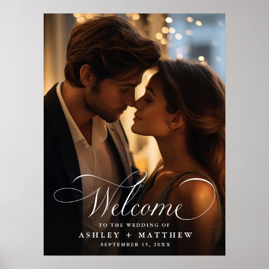 Moderne klassieke kalligrafie bruiloft welkomstfot poster (Voorkant)