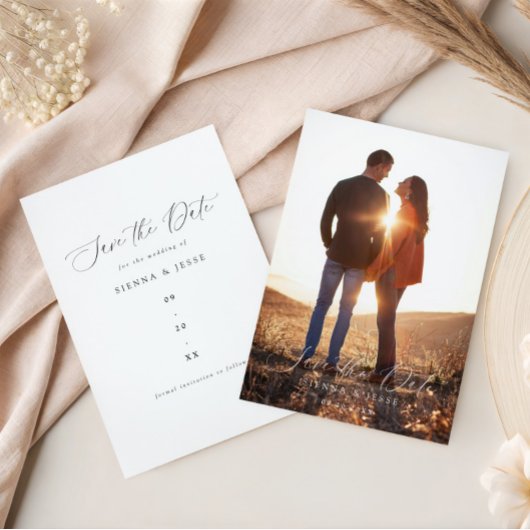 Moderne klassieke kalligrafie scriptfoto save the date