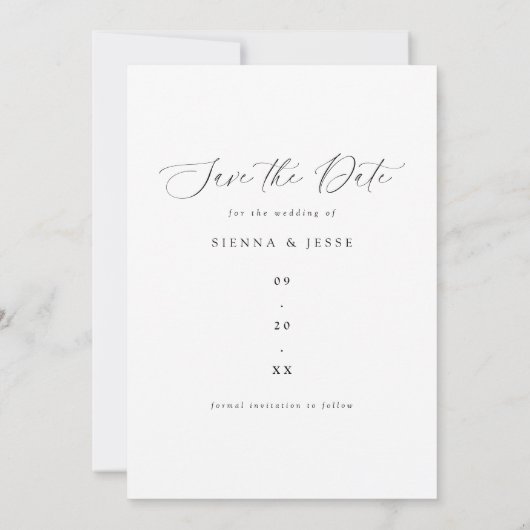 Moderne klassieke kalligrafie scriptfoto save the date (Achterkant)