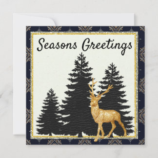 Moderne Klassieke kerstflatKaart met Gold Deer Feestdagenkaart