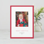 Moderne klassieke kerstfotokaart met rode rand feestdagenkaart (Staand voorkant)