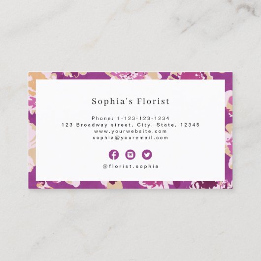 Moderne, klassieke lila abstracte bloemkool visitekaartje (Achterkant)